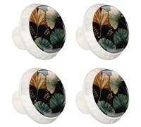 Set di 4 pomelli per cassetti a forma di foglia di ginko, 35 mm, base bianca, per armadio, porta, armadio, maniglie hardware per cucina, camera da letto, armadio