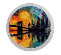 Set di 4 pomelli rotondi per cassetti e credenze, con motivo astratto città, colore: bianco