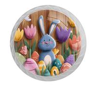 Set di 4 pomelli rotondi per cassettiera con uova e coniglietto pasquale rurale, pomelli rotondi per armadietti, mobili da cucina