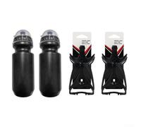 Set di 4 portaborraccia per bicicletta, con 2 bottiglie da 650 ml, in ABS leggero + supporto per mountain bike, bici da strada, ciclismo, nero e bianco (nero)