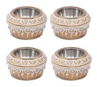 Set Di 4 Portacandele Vintage In Legno Boho Decorativo 9Cm