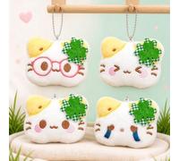 Set di 4 portachiavi a forma di quadrifoglio portafortuna con gatto in peluche, per donne e uomini, creativo, staccabile, decorazione per zaino, portachiavi per auto, regalo per amici (8 x 6 x 3 cm)