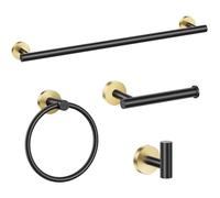 Set di 4 portasciugamani nero e oro, accessori per il bagno, include barra portasciugamani da 50 cm, gancio per asciugamani e porta carta igienica, in acciaio inox, montaggio a parete