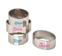 Set di 4 Portatovaglioli Anelli per Tovaglioli in Metallo Argentato, Decorazione per Tavola Elegante Personalizzati con nome Idea Regalo Natale Arredo Tavola Casa Amici Sposi3 con nomi e iniziali