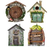 Set di 4 porte in legno per mini giardini delle fate, ornamento da cortile in bosso per giardini fatati fai da te