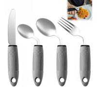 Set di 4 posate adattive, angolo 42°, posate Parkinson, 85 g, cucchiaio curvo con manico antiscivolo per disabili, pazienti Parkinson, artrite anziana (destrorsi)