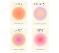 Set di 4 poster con aura positiva per stanza, Astratti colorati con angelo Aura Poster Set Immagini Body Mind Soul Heart Aesthetic Style stampe su tela senza cornice per bagno, camera da letto