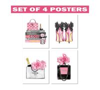 Set di 4 poster con illustrazioni di moda rosa alla moda - arte da parete...