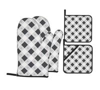 Set di 4 presine e guanti da forno in cotone resistenti al calore, per tovaglie classiche a quadri, tessuto a quadri, ripetizione regolare, per cucinare, cuocere al forno, barbecue