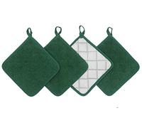 Set di 4 presine in cotone, lavabili in lavatrice, resistenti al calore, per uso quotidiano, in spugna, sottopentola per cucinare e cuocere al forno, colore: verde scuro