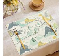 Set Di 4 Primavera Tovaglietta Colazione Stoffa 45X30Cm, Dinosauri, Montagne Tovagliette Americane Lavabili, Tovagliette Illustrazioni Per Bambini Per Vacanze Cucina Feste, Cene, Pasqua