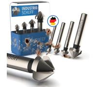 Set di 4 Punte con Svasatori Conici [6,3, 8,3, 10,5, 16,5 mm] HSS per Metallo e Legno, Svasatore per Legno, Extra Affilato grazie al Taglio Industriale, si Adatta ai Comuni Mandrini, con Scatola di