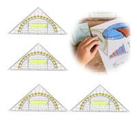 Set di 4 quadrati con manici, set di quadrati grandi, 14 cm, trasparenti, flessibili per il disegno circolare, per studenti, uffici, progettisti.