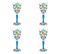 Set Di 4 Quattro Vetro Murano Vino Multi Luce Blu Stelo Dipinto a Mano Venezia