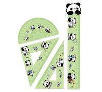 Set di 4 righelli a forma di panda, 15 cm, in acrilico, righello dritto, triangolare, righello, goniometro, strumento per matematica, geometria, scuola, ufficio (simpatico panda carino)