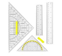 Set di 4 righelli geometrici con manico, 14 cm e 20 cm, righello su due scale da 15 cm e 20 cm, trasparente, resistente, ideale per scuola, ufficio, disegno e matematica