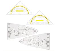 Set di 4 righelli, goniometro in plastica parabolica, righello triangolare a 45°, modello geometrico matematico con curve coseno e tangente, goniometro triangolare in plastica trasparente a 180°, per