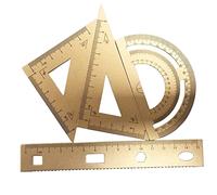 Set di 4 righelli matematici per geometria, righello leggero in lega di alluminio, include righello dritto, righello triangolare, goniometro, per studenti, insegnanti, architetti, ingegneri, oro