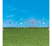 Set Di 4 Rosso,Bianco e Blu Patriottico Stars 4th July Metallo Giardino Paletti