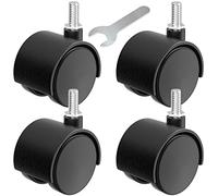 Set di 4 ruote in plastica da 5 cm, con stelo M8, ruote di ricambio per mobili, con stelo filettato, ruote girevoli per banco da lavoro (nero)