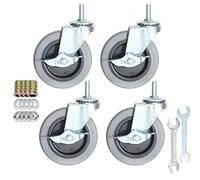 Set di 4 ruote piroettanti resistenti, con stelo filettato, senza rumore, con bloccaggio, per funiture, banco da lavoro, carrelli (10,2 cm, dimensioni metriche M10-1,50 x 25 mm)