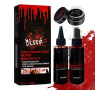 Set di 4 sangue artificiale per Halloween: 1 plasma sanguigno coagulato + 1 spray sangue artificiale gocciolante + 8 tatuaggi, trucco per Halloween, effetto speciale per carnevale, ferite simulate
