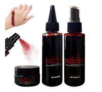 Set di 4 sangue artificiale per Halloween: 1 plasma sanguigno coagulato + 1 spray sangue artificiale gocciolante + 8 tatuaggi, trucco per Halloween, effetto speciale per carnevale, ferite simulate