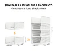 Set di 4 Scatole Organizzatrice per Armadio Impilabili e Pieghevoli, Ripiani in Plastica Bianca per Guardaroba con Estrazione Scorrevole, Adatte per Casa, Camera da Letto, Cucina (Apertura Facile e Pi