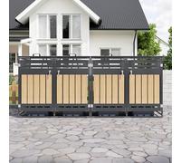 Set di 4 scatole per bidoni della spazzatura con coperchio idraulico, rivestimento verticale effetto legno, ventilazione a fori lunghi, armadietto da giardino in ferro con serratura