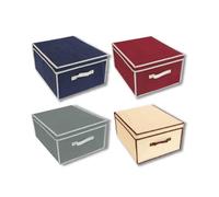 Set di 4 Scatole per il Cambio Stagione in TNT, Contenitore Salvaspazio Armadio Pieghevole con Maniglia, Storage Box per Vestiti, 50x40 H 25 cm Colori Assortiti