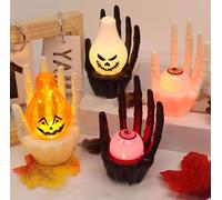 Set di 4 Scheletro Candele LED per Halloween, ortacandele a forma di mano scheletrica, Design con occhi di ragno Senza Fiamma Lumini Candele a Batteria Decorazioni per feste dall'atmosfera inquietante