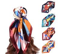 Set di 4 sciarpe di seta da donna - Foulard 90x90 cm, fazzoletto da collo, bandana e sciarpa per capelli, sciarpe quadrate estive, eleganti accessori per capelli con foulard di raso