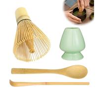 Set di 4 Scope Matcha in Bambù Con Frusta di Tè Verde - Set Iniziazione con Cucchiaio, Pala e Supporto per Accessori Cerimonia del Tè