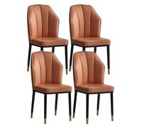 Set di 4 sedie con schienale alto, in morbida pelle ecologica in poliuretano, impermeabili, per cucina e soggiorno, con gambe in metallo, colore arancione elegante per decorare la casa