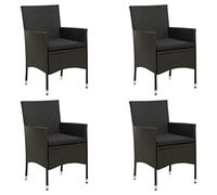 Set di 4 sedie da giardino con cuscini, colore nero, in polyrattan, robusti mobili da giardino per giardino, terrazza e balcone, resistente alle intemperie e facile da pulire, ideali per sala da