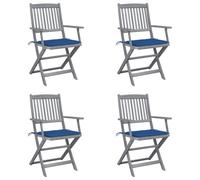 Set di 4 sedie da giardino pieghevoli con cuscino, in legno massello di acacia, finitura grigia, per esterni, per giardino e terrazza, mobili da giardino resistenti alle intemperie, pieghevole