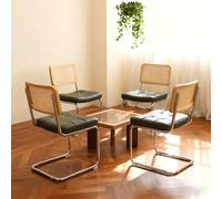 Set di 4 Sedie da Pranzo in Ecopelle e Rattan, Design Moderno, Verde