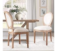 Set di 4 sedie da pranzo in tessuto agricolo con schienale rotondo e lato ovale stile country francese per soggiorno cucina e ristorante gomma gambe in legno beige