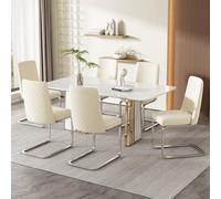 Set di 4 sedie da pranzo in velluto, per sala da pranzo, con schienale e gambe leggermente imbottite, in metallo, con base moderna (4, bianco + argento, taglie forti)