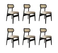 Set di 4 sedie da pranzo moderne in legno con schienale in rattan facile da pulire, per sala da pranzo, colore: nero e cachi chiaro, perfette per l'arredamento della casa e il comfort