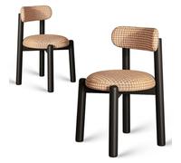 Set di 4 sedie da pranzo moderne in legno di noce, con schienale curvo e cuscini in tessuto a quadri, in pelle resistente ai graffi, confortevoli per sala da pranzo e cucina