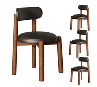 Set di 4 sedie da pranzo moderne in noce con schienale curvo in pelle resistente ai graffi e cuscini in morbido tessuto scozzese, mobili da cucina e sala da pranzo in legno per la decorazione della