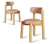 Set di 4 sedie da pranzo moderne in noce, eleganti con schienale curvo, in pelle resistente ai graffi e cuscini a quadri, confortevoli mobili per sala da pranzo per casa e ufficio