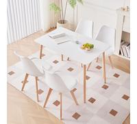 Set di 4 sedie da pranzo nordiche, set da tavolo con gambe in legno, tavolo rettangolare per sala da pranzo, cucina, ristorante, ufficio, bianco
