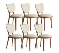 Set di 4 sedie da pranzo semplici in legno massello con schienale a forma di cuore + cuscino in pelle, perfette per soggiorno, bar, sala da pranzo (colore noce chiaro e kaki)