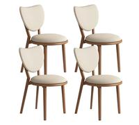 Set di 4 sedie da pranzo semplici in legno massello con schienale a forma di cuore e seduta imbottita in pelle, ideali per soggiorno, caffetteria, sala da pranzo (colore noce chiaro + cachi chiaro)