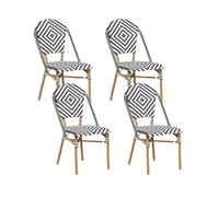 Set di 4 Sedie in Rattan con Trama Moderna Bianco e Nero Rifreddo