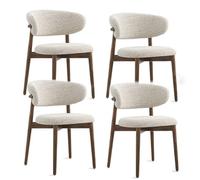 Set di 4 sedie moderne ergonomiche imbottite eleganti con rivestimento in lino per soggiorno, cucina, ristorante, caffetteria, bistrò, struttura in legno di noce