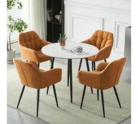 Set di 4 sedie rotonde con tavolo da pranzo e poltrona, con braccioli, schienale, in tessuto, per il tempo libero, per soggiorno, sala da pranzo, sala conferenze (4 arancioni + tavolo da 90 cm)