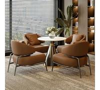 Set di 4 sedie rotonde in pelle per ufficio, conferenza, colore: marrone, 70 cm / 27.5in, per reception, negoziazione lounge